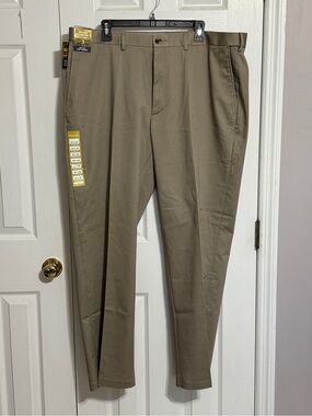 Haggar Men's Flat-Front Chinos in Khaki Tan